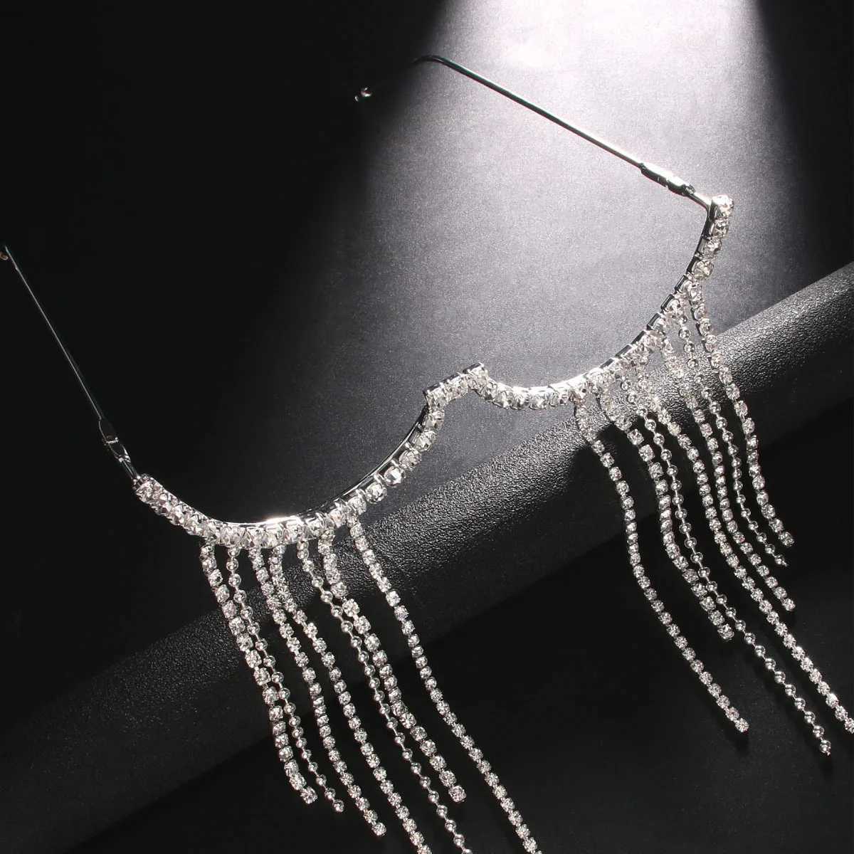 Stonefans Rhinestone Half Frame Glasses Frame for Women Free Shipping Luxury 2023 Luxury Crystal Tassel Eyeglasses Jewelry GiftW251029