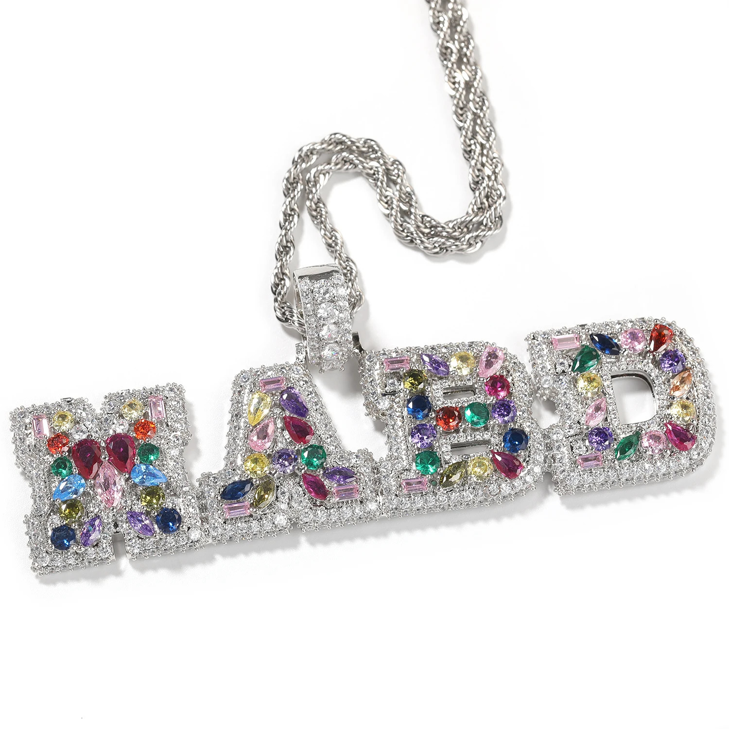 UWIN Custom Mix Color CZ Letter Necklaces Iced Out 5A Irregular Baguettecz Vertical Name Pendants Personalized Fashion Jewelry w251121