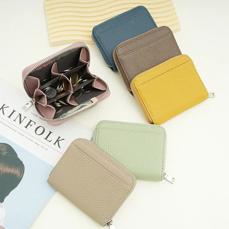 Coin Holder Genuine Leather Lychee Pattern Purse Rfid Blocking Wallet Japense Korean Genuine Leather Coin Purse For Security 251029