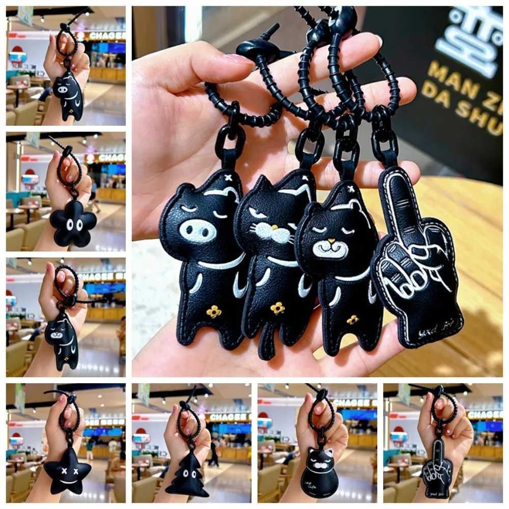 Cat Leather Keychain Pig Christmas Tree Cartoon Leather Pendant PU Leather Pendant Car Key Pendant Bag PendantW251029