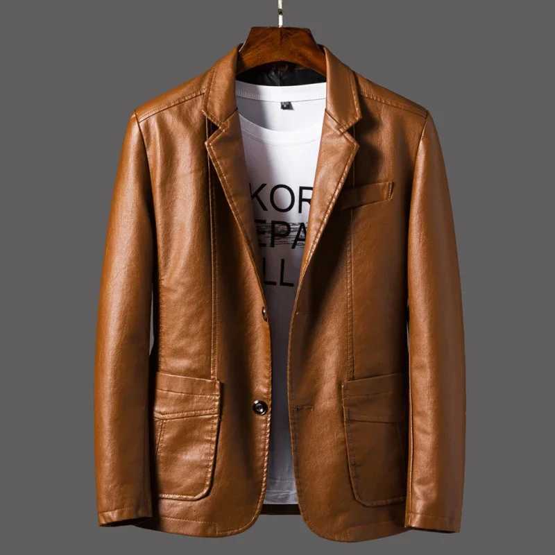 Mens Business Casual Middleaged Young People Fashionable Slim Leather Jacket Autumn Awinter Plus VelvetT251029
