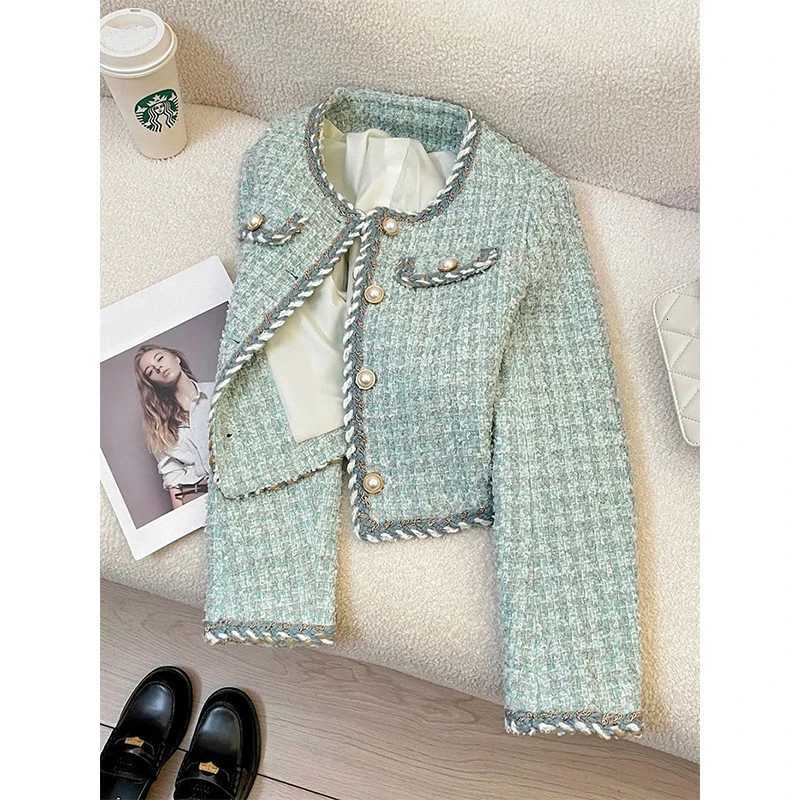 MEXZT Vintage Cropped Tweed Jacket Women Elegant Patchwork Quilted Coats Winter Ladies Korean Long Sleeve Short Outerwears Tops Y251105