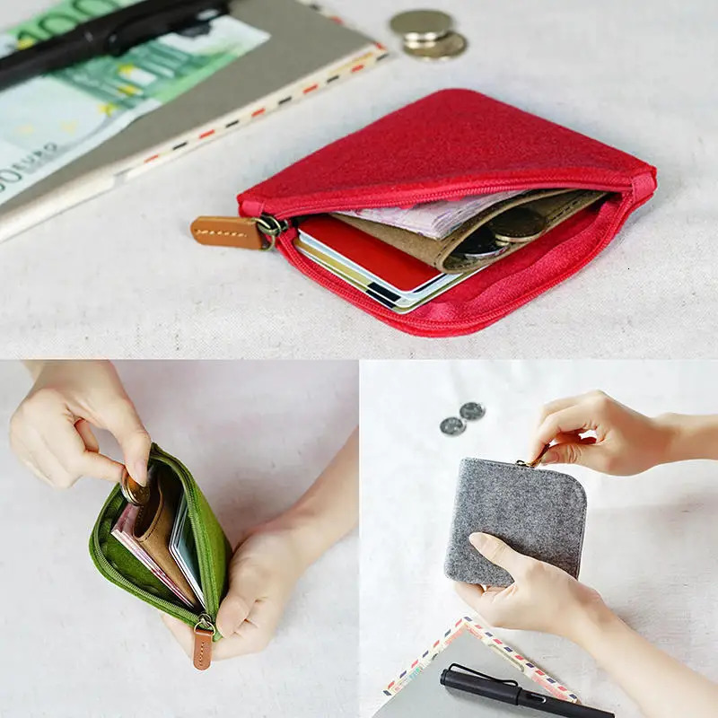 Mini Felt Coin Purse Women Men Solid Color Change Bag Credit Card ID Holder Wallets Key Chain Small Bags For Unisex 251029