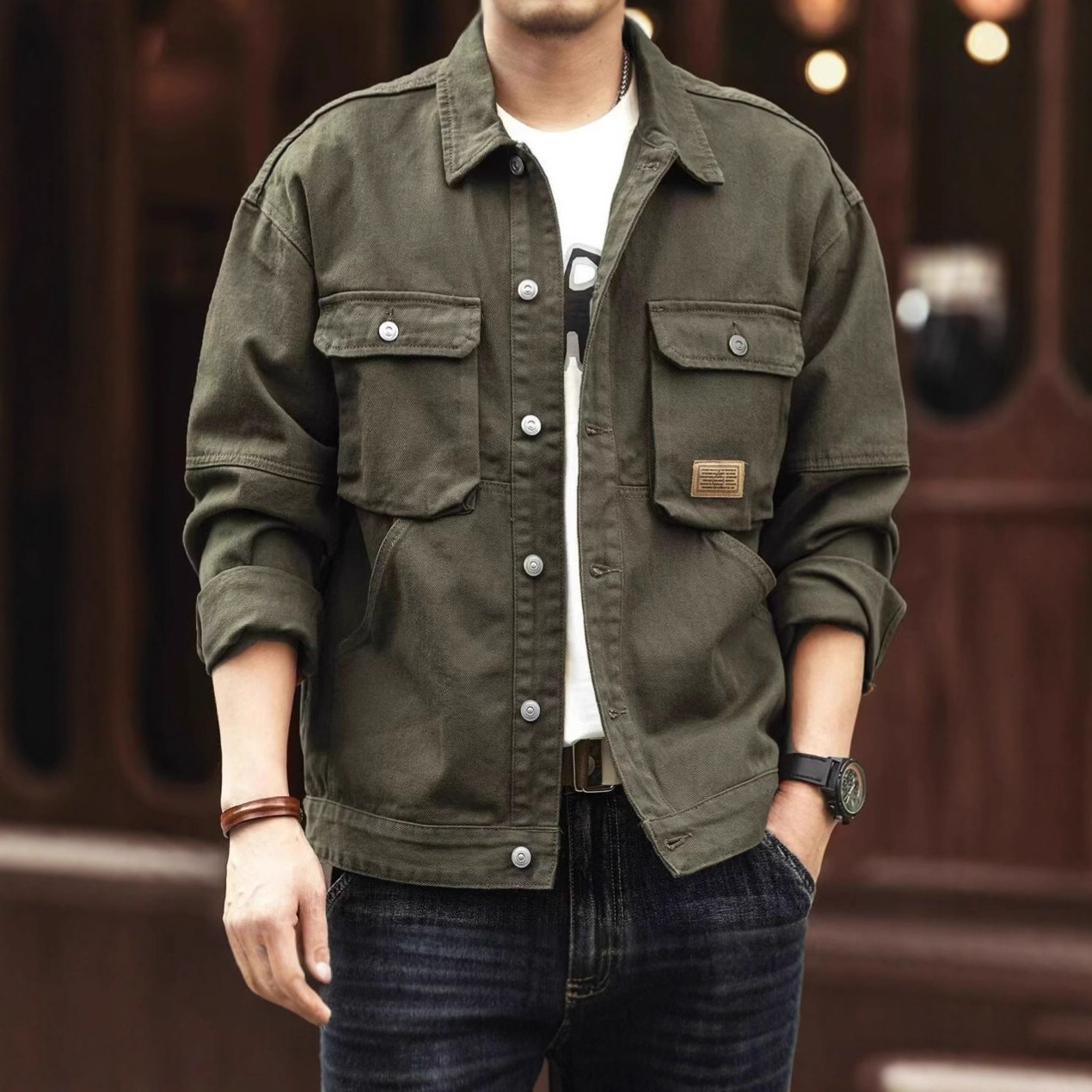 Spring And Autumn American Style Washed Designer Jacket Denim Jacket For Men Stylish Loose Trendy Brand Workwear With Large Pockets