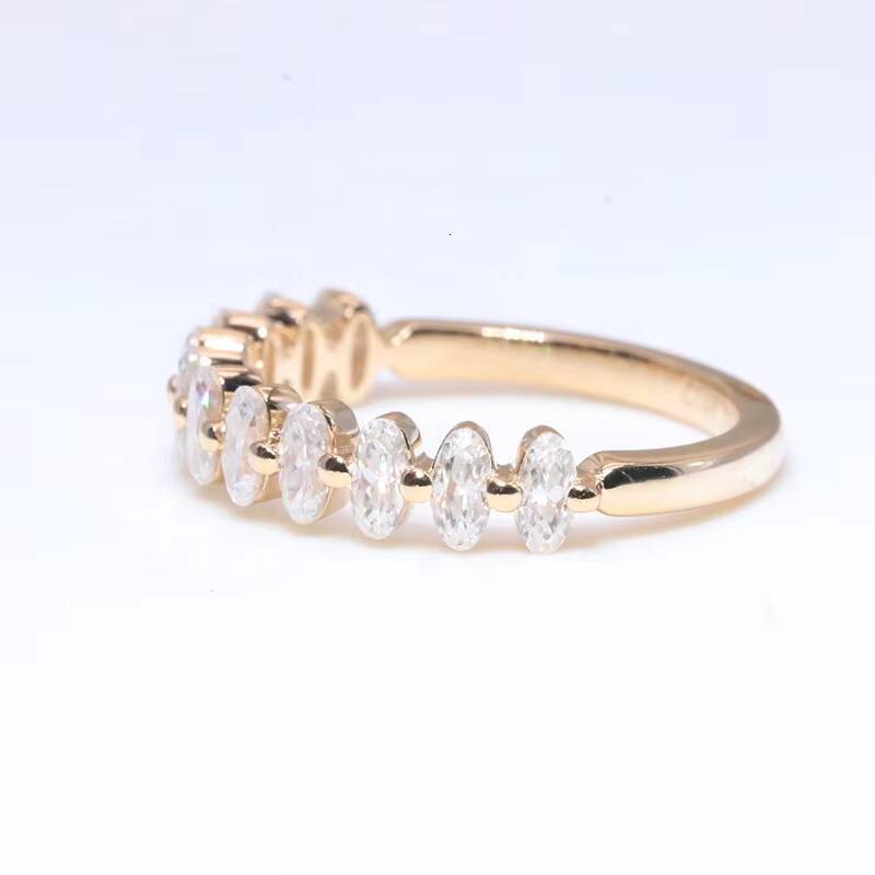 14K Solid Gold Jewelry 2x4mm Oval Cut Moissanite Yellow Gold Wedding Band Ring for Women