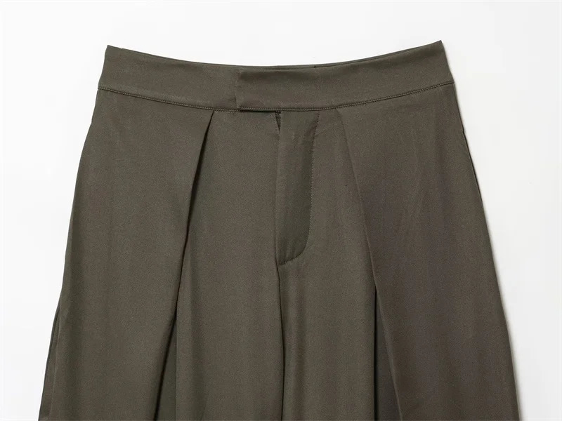 Womens Long Pants Autumn Arrivals Military Green Pleated Loose WideLeg Casual Fashion Stylish and Versatile 251029
