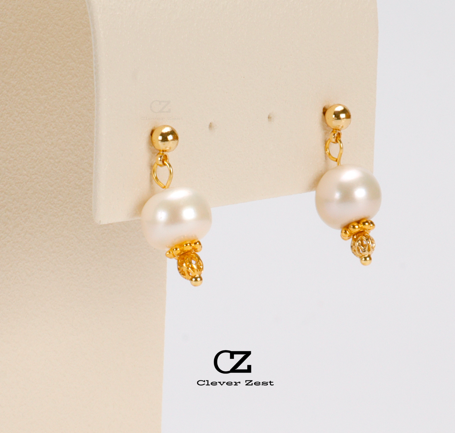 Natural White Near-Round Baroque Pearl Earrings 14K Gold-Filled Fashionable Versatile Trend-Setting Anniversary Gift Best Friend Gift