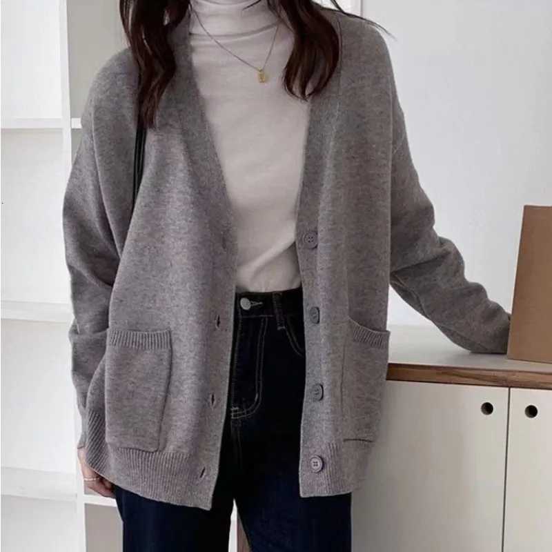 Korean Solid Long Sleeve Single Breasted Short Cardigan Sweaters Autumn Winter Women V Neck Knitwear Tops Clothing Fashion TrendT251028
