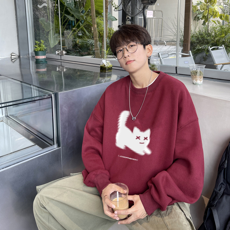 Men's new round neck sportswear autumn and winter designer wool lining thick American heavyweight long sleeved T-shirt fashionable loose men'