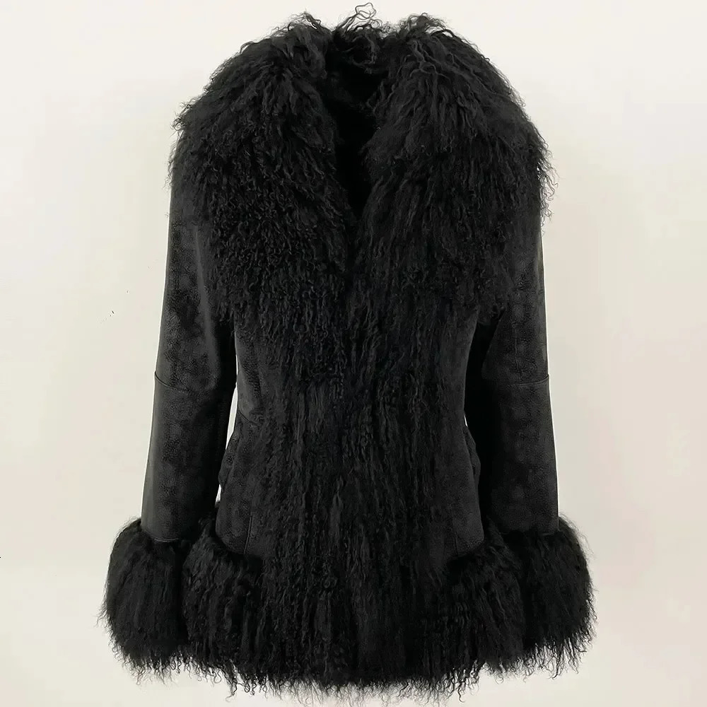 Autumn Winter Women Coat Real Natural Mongolia Sheep Fur Turndown Collar Fashion Jacket Thick Warm Casual Overwear 251029