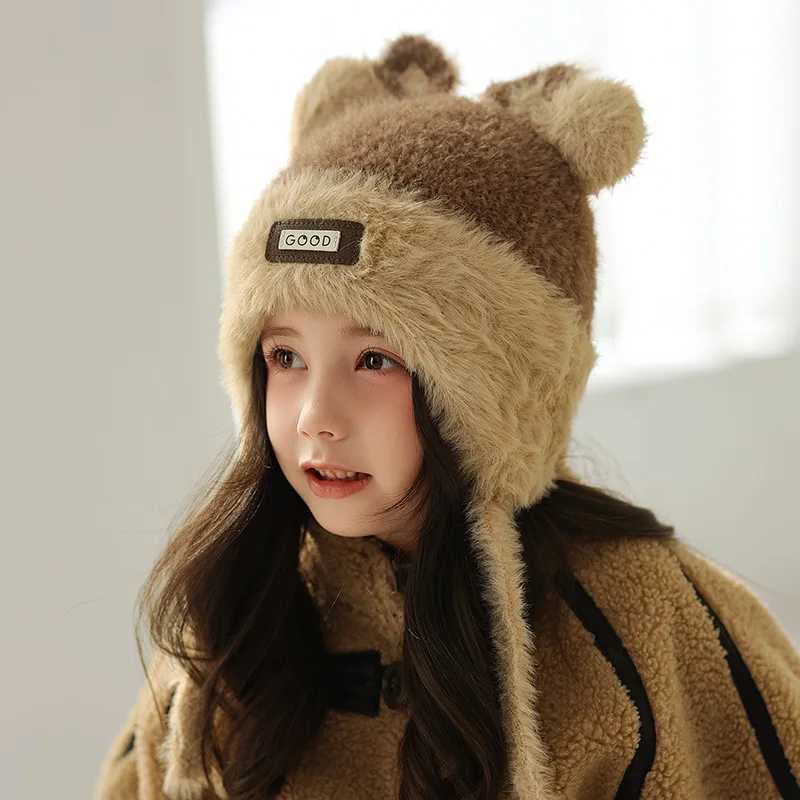 2024 Winter Plush Knit Beanie Hat for Girls Cute Ear Protection Pullover Hats Outdoor Windproof Kids Thickened Warm Cap 310Y251028