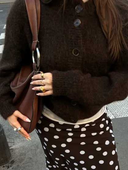 Womens Short Cardigan Autumn And Winter Round Neck Solid Color Stretch Round Neck Elegant Sweater Women Fashionable Casual TopT251028