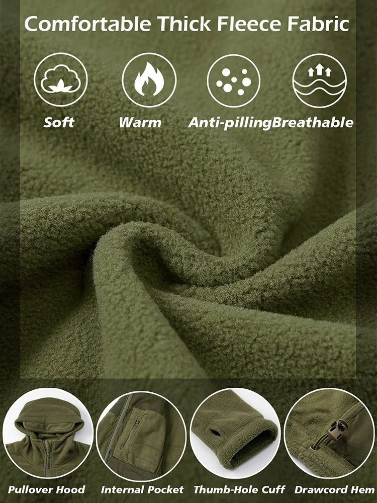 Mens Tactical Fleece Jacket Winter Warm Full Zip Military Hoodies MultiPockets Hiking Hunting Outdoor Coats 251028CJ