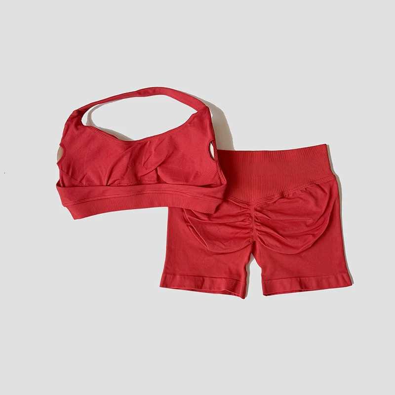 2 Piece Yoga Set Sportswear Woman Gym Halter Bra Shorts Activewear Pilates Clothes Sports Workout Fitness SuitXJ251029