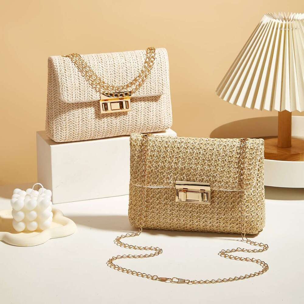 Designer bag Fashion Crossbody Korean Style Trendy Straw Woven Women's with Lock Closure Simple Small Square Bag