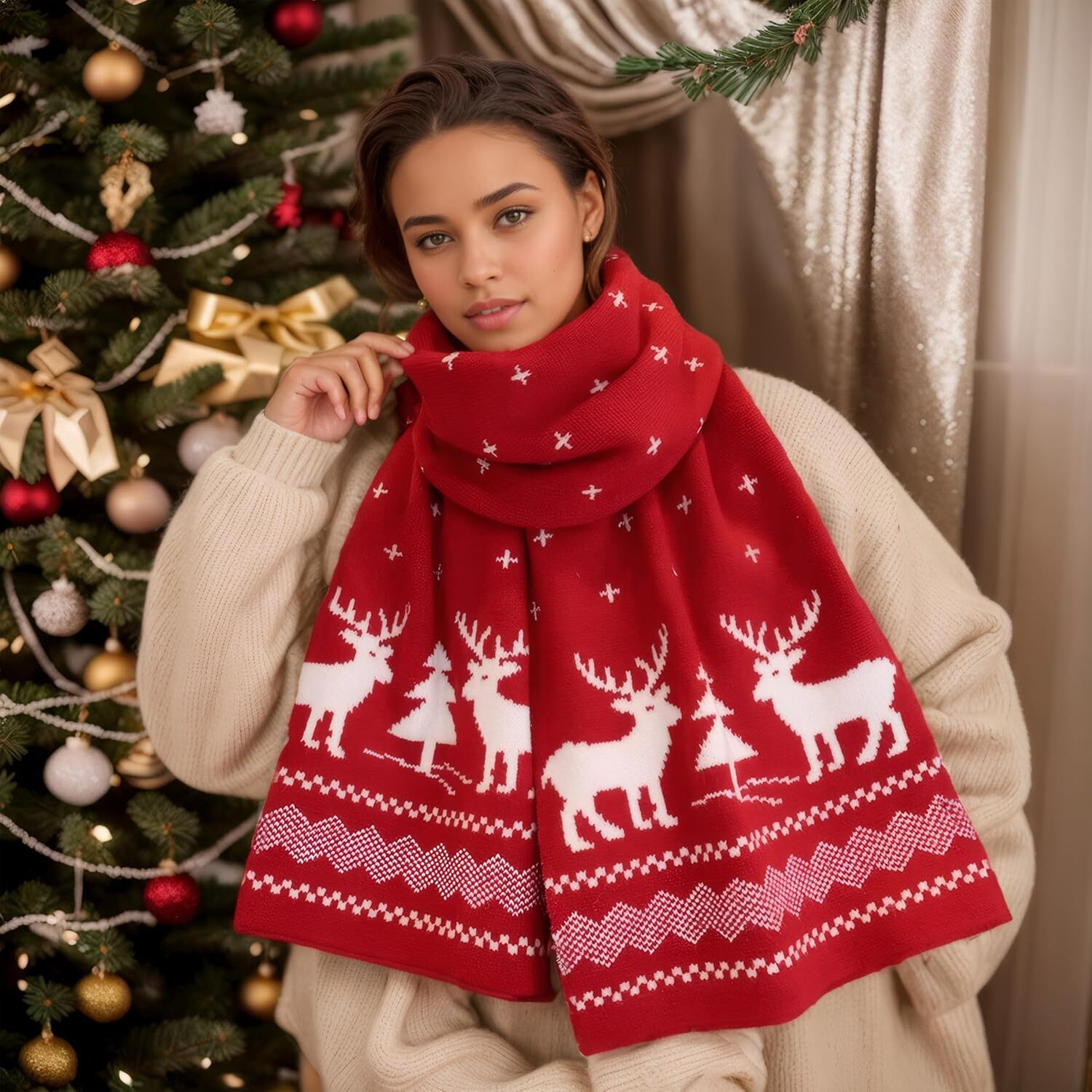 Custom Unisex Christmas Theme Scarves Winter Knitted Scarf