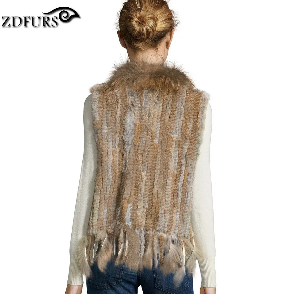 ZDFURS high quality knitted rabbit fur vest raccoon dog fur collar knitted vest rabbit fur waistcoat ZDKR165005 251029