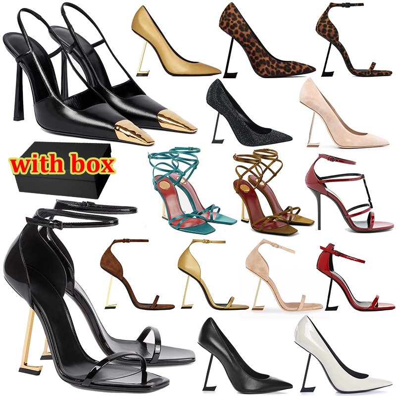 with box designer heels high women luxury stylish Dress Shoes patent leather womens popular sandals open Pointed toe Party Wedding Office black gold Pumps