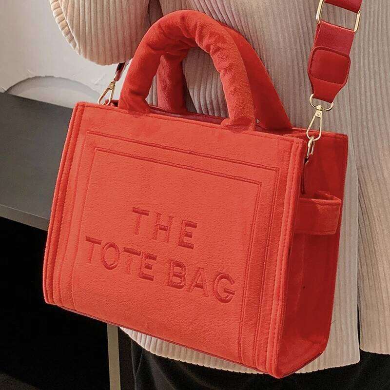 2025 Women's Red Flannelette Tote Letter Print Original Square Handbag Shoulder Bag For Female Vintage Ladies Crossbody Bags