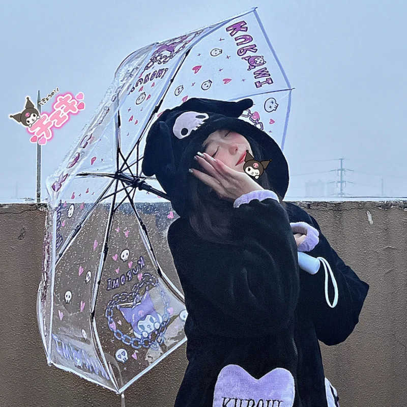 Sanrio Sanrio Hello Kitty Kuromi Melody Cinnamoroll Soft Girl Anime Fully Automatic Transparent Umbrella Thickened Foldable Portable L251029