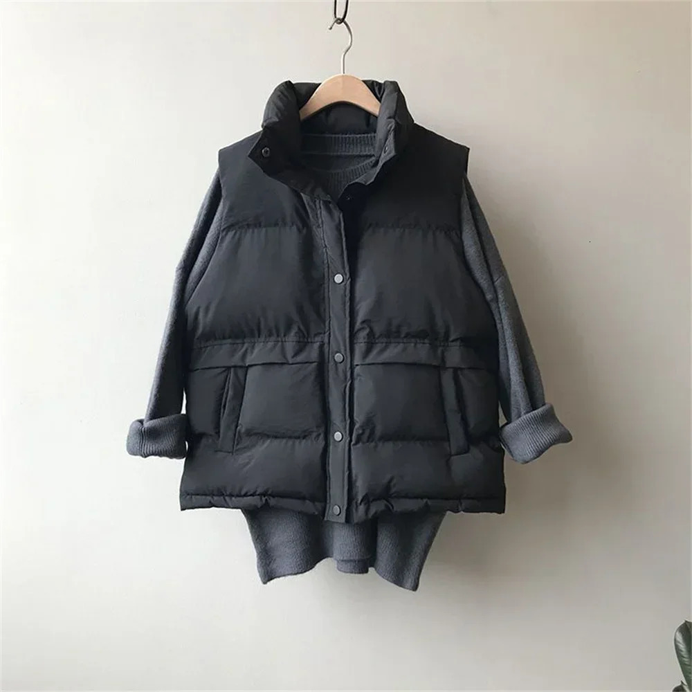 Fashion Stand Collar Sleeveless Jackets Casual Loose Down Cotton Vests Women Winter Parkas Warm Padded Oversize Waistcoat 251029