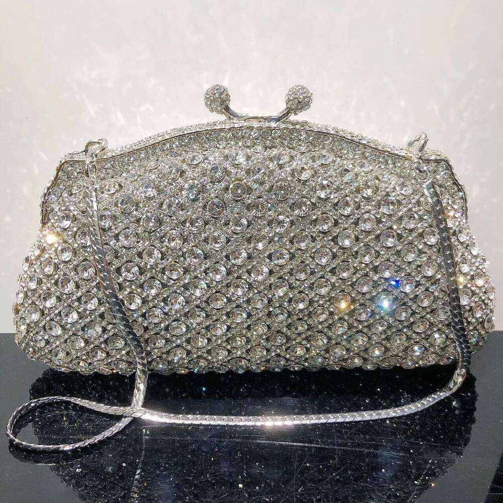 Women Elegant Sier Formal Rhinestone Clutch Purse Banquet Party Wedding Crystal Evening Bag Dia Bridal Handbag