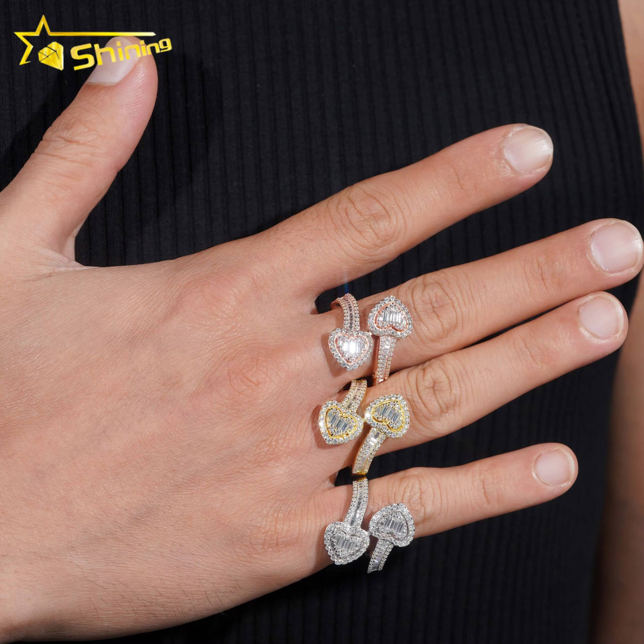 Fine Jewelry Iced Out Pass Diamond Tester Fashion Luxury 925 Sterling Silver Hip Hop Moissanite Heart Ring