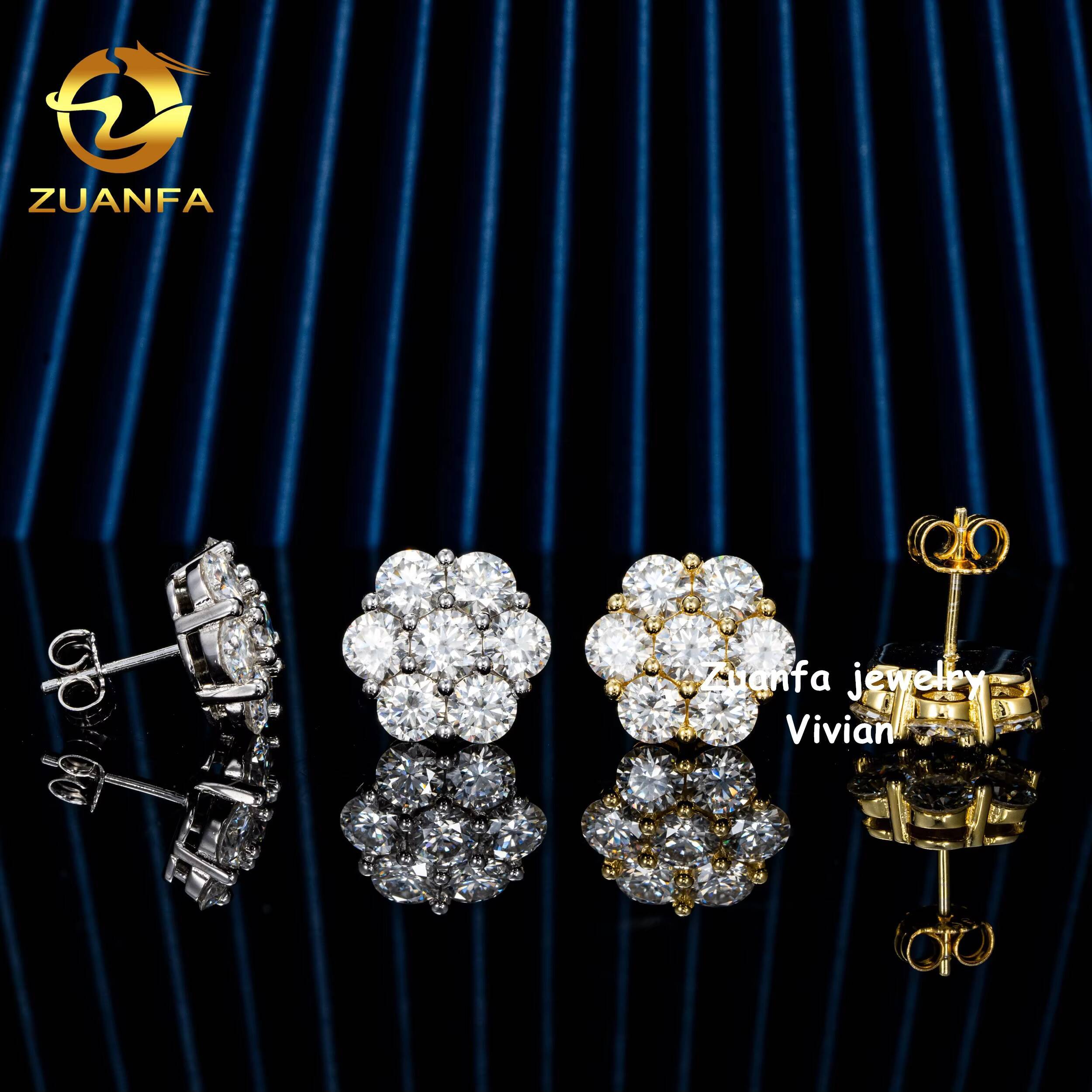 VVS Moissanite Diamond GRA Certificated Sterling Silver 925 Iced Out Earrings Fine Jewelry Moissanite Hip Hop Flower Earrings