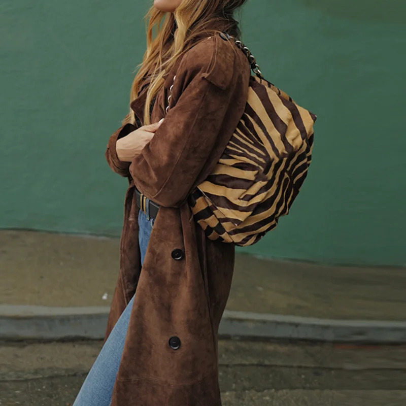 Autumn Retro Suede Dark Brown Lace Up Overcoat Women Casual Simple Elegant Long Coats Fashion Female Streetwear 251028