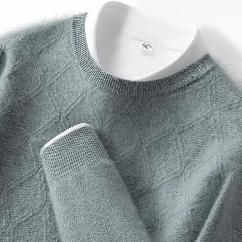 Mens 100 Pure Cashmere Pullover Sweater AutumnWinter Thickened Warm Geometric Knitted Loose round Neck Casual Jumper J251029