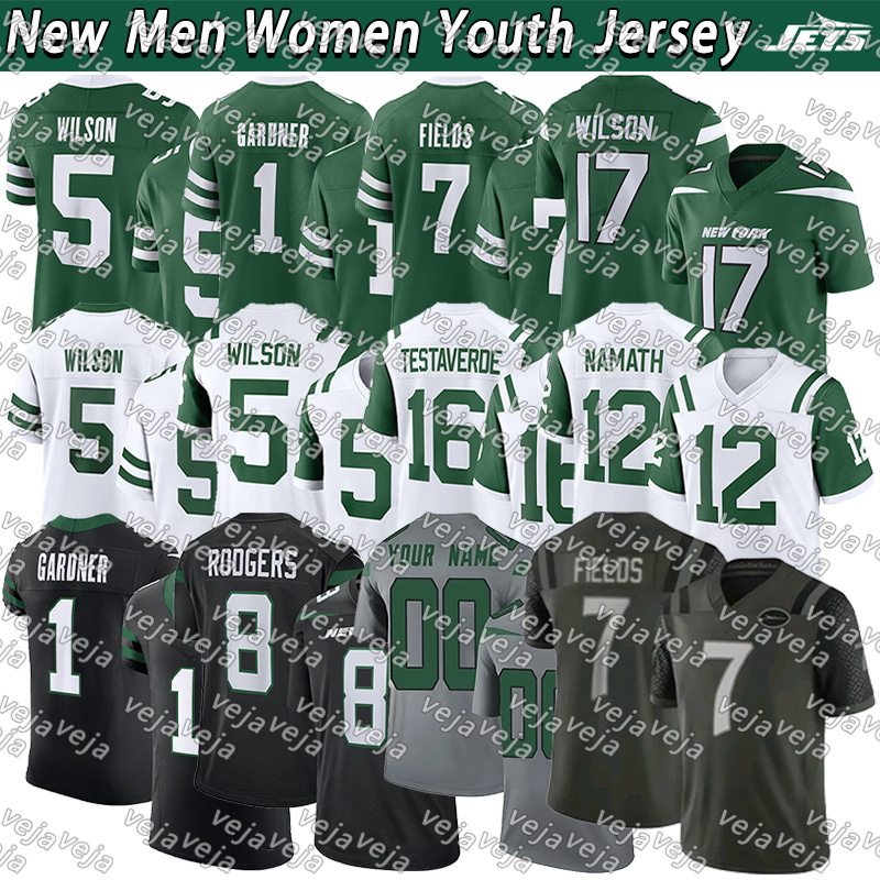 New York city ny JetsS jersey Garrett Wilson 7 Justin Fields Ahmad Sauce Gardner Quincy Quinnen Williams Breece Hall Joe Namath Darrelle Revis Football Jerseys