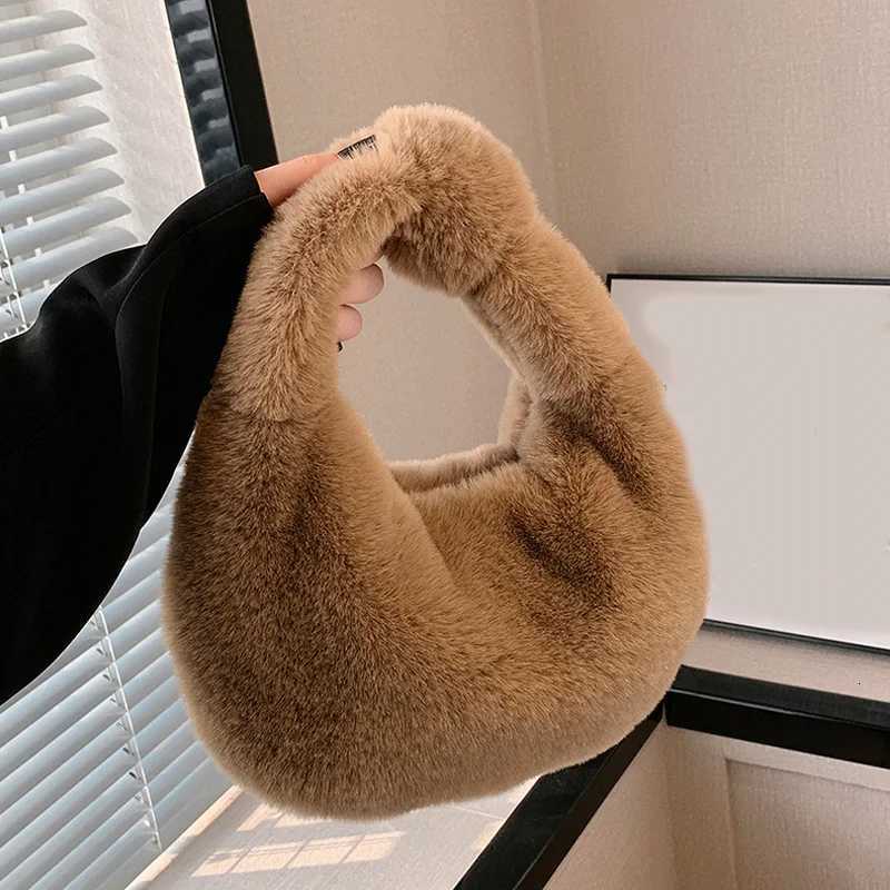 Solid Color Plush Dumpling Bag Simple Style Niche Design Faux Fur Handbag Tote Small Wens Underarm Hobo Bag D251029
