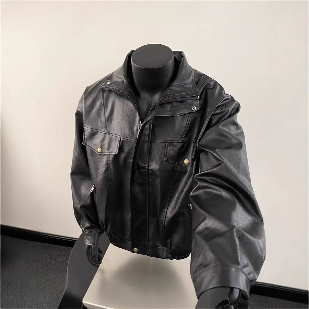 Motorcycle Jacket PU Leather Coat Men's Casual Short Designer Jacket Spring Autumn High-end Pilot Collar Leather Jacket