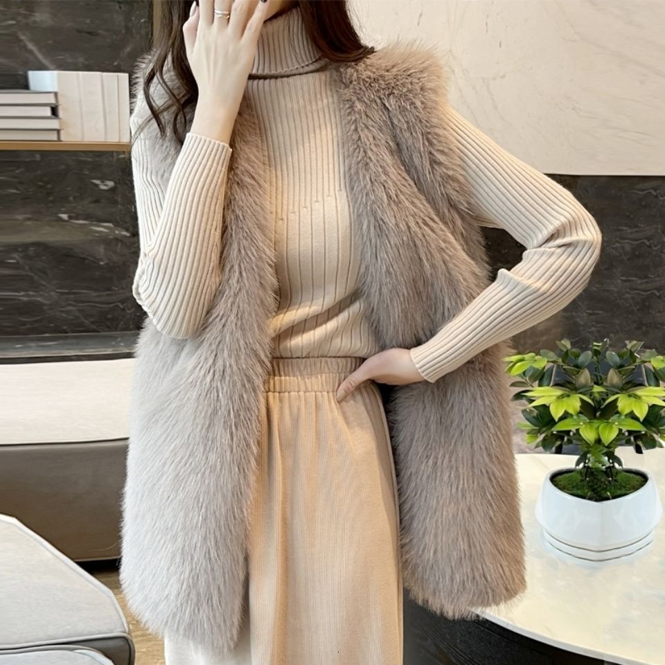 Autumn Winter Fur Vest Women Thicken Warm Plush Sleeveless Jackets Female Mid Long Waistcoat Woman clothing outwear 241031