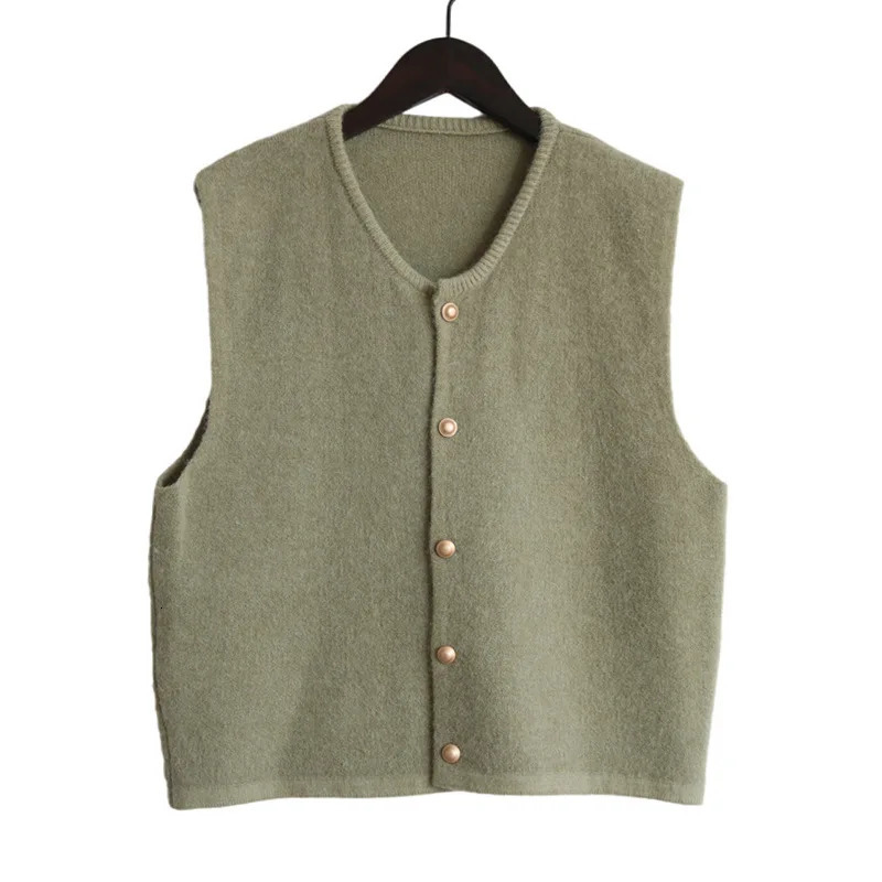 In 2025 Womens Spring Autumn Solid Color Sleeveless Sweater Vest Trendy Stacked Waiver Single Breasted Cardigan Waistcoats 251029