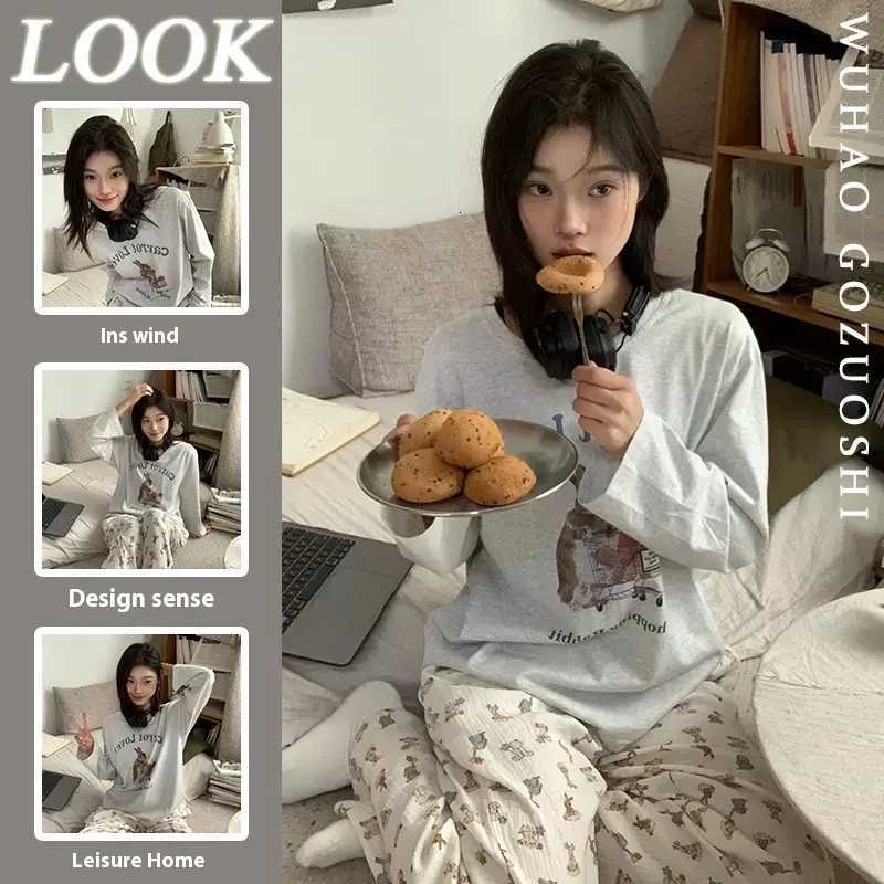 Spring and Autumn New Ladies Ins Style Pajamas Homewear Set Cartoon Girl LongSleeved Long Pants Korean Pajamas Homewear SetT251029