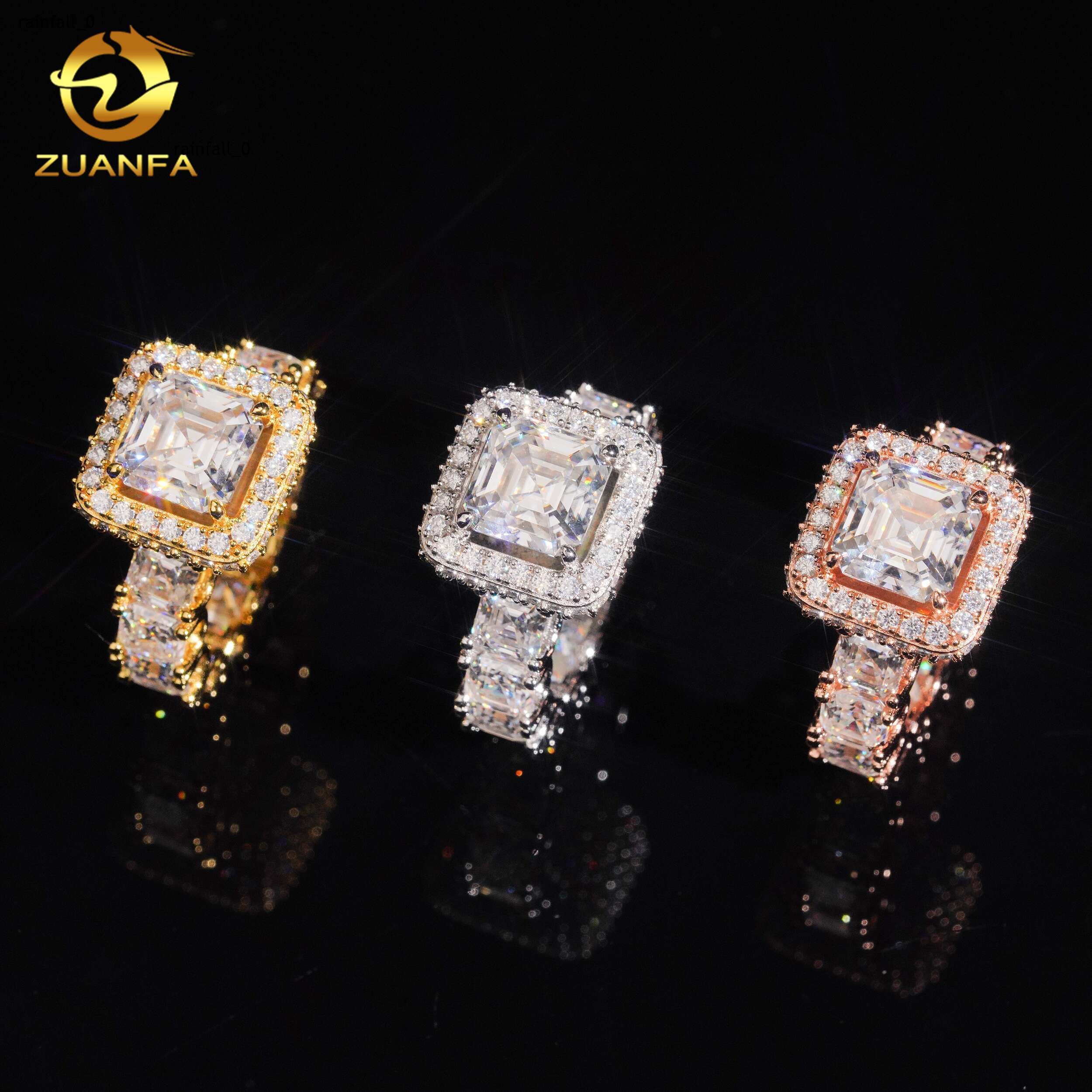 Iced Out Ring VVS Moissanite Diamond 925 Sterling Silver Moissanite Eternity Ring Asscher Cut Women Men Engagement Ring