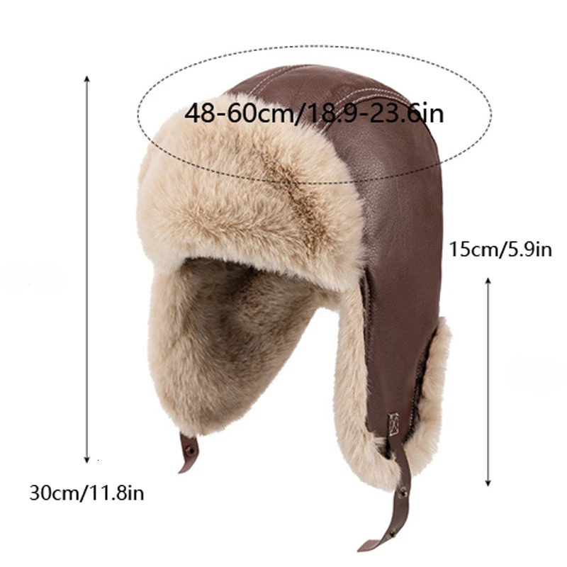 Winter Thick Warm Russian Ushanka Hat For Men Womens Pilot Bomber Trapper Hat Faux Fur Leather Snow Cap with Ear Flaps 251029