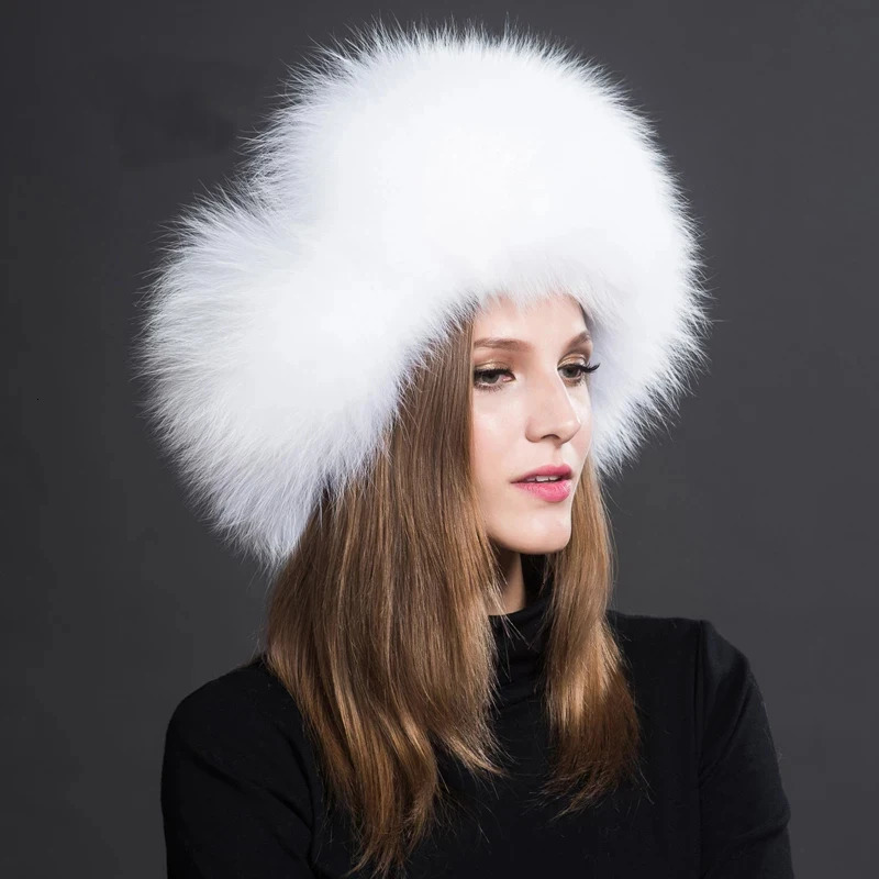 2025 100 Real Fox Fur Hats Womens Russian Ushanka Trapper Snow Skiing Hat Caps Earflap Winter Raccoon Fur Bomber Hat 251029