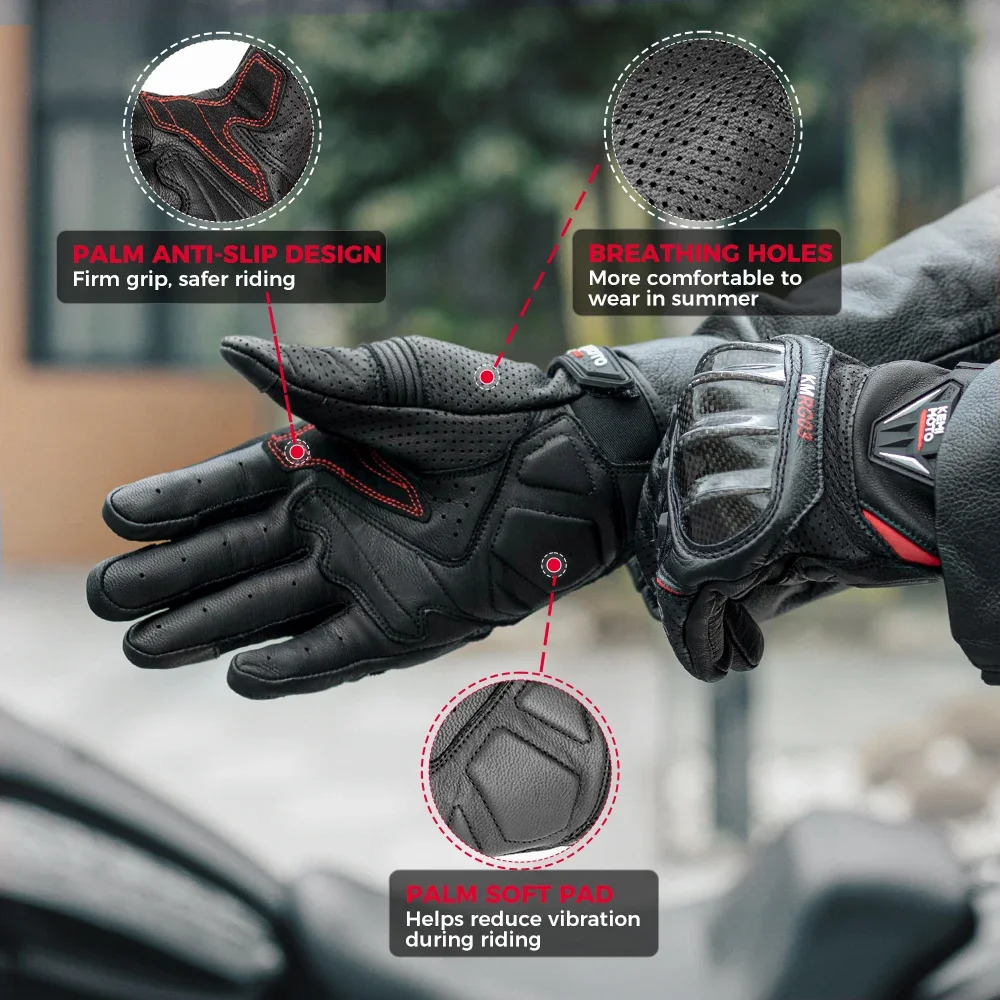 KEMITOUR Leather Motorcycle Gloves CE Mens Retro Moto Touch Screen Carbon Protective Motorbike Breathable For Summer 251013