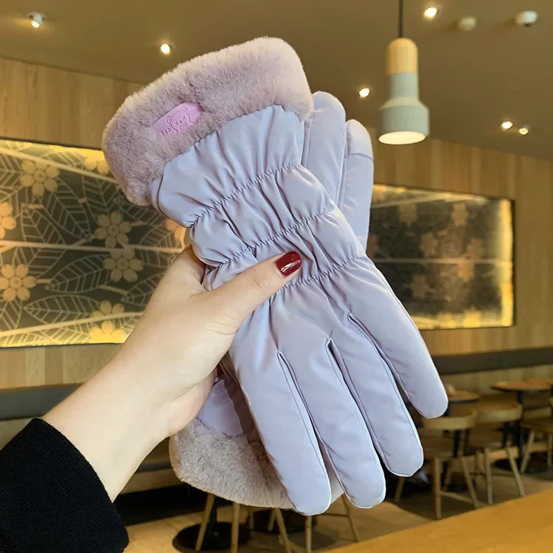 Ski Gloves Women Winter Fleece Thickened Warm Plush Cotton Waterproof TouchScreen Gloves For Outdoor Riding Mountaineering 251029