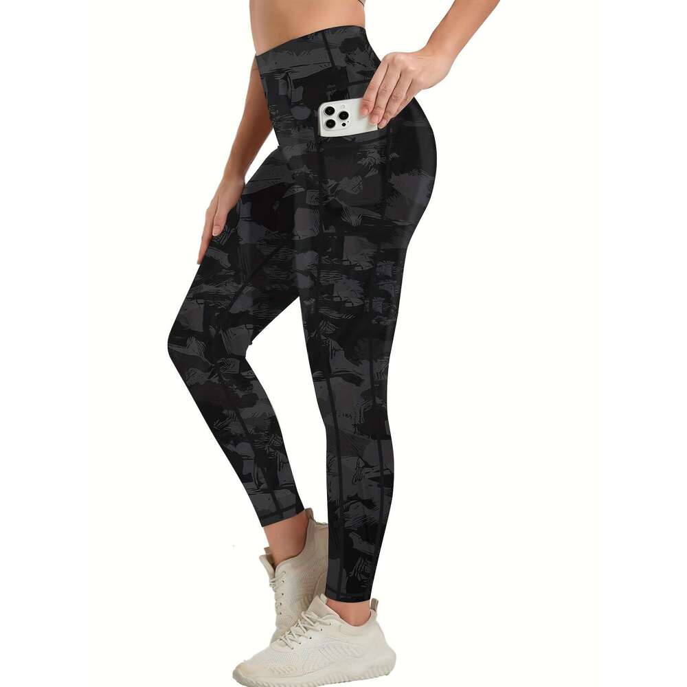 3-Pack Women'S High-Waisted with Side Pockets Non-Slip Grip, Stretchy Workout Leggings Gym, Running, Everyday All-Season Fiess Pants in Black/Gra
