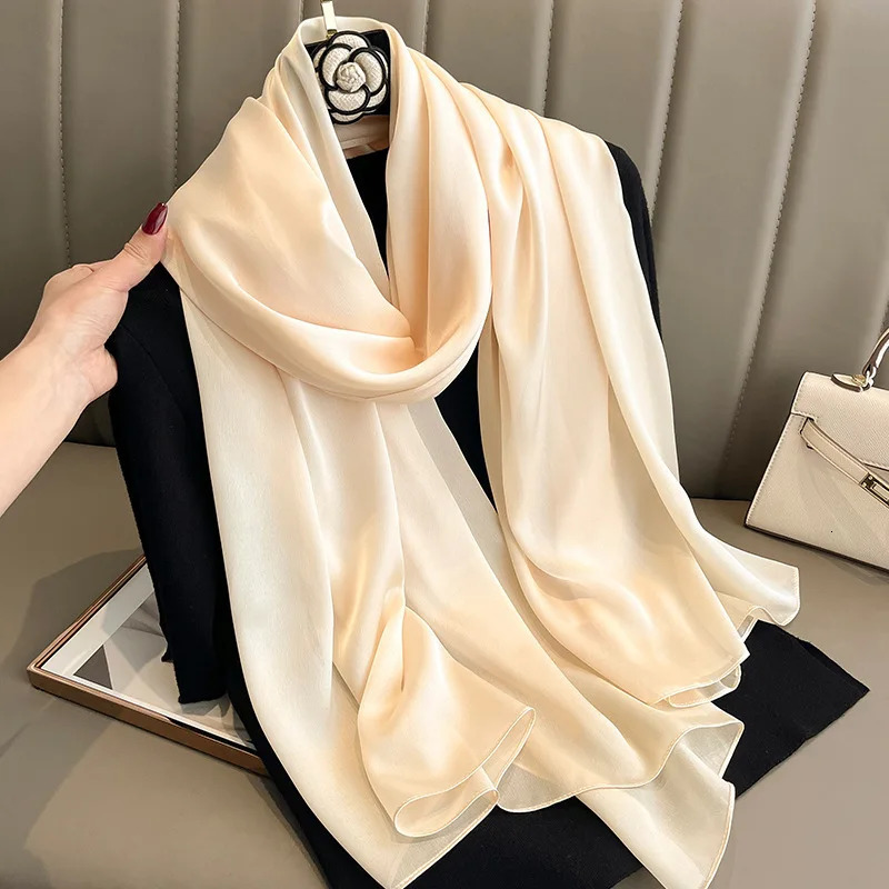 Pure Color Scarf Silk Like Sun Protection Beach Shawl Air Conditioning Wrap Large Lightweight Versatile for Women Outdoor 251013