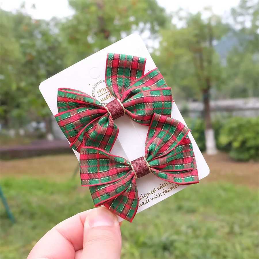 Christmas Plaid Hair Bow Clip For Girls Baby Kids Barrette Children Hair Accessories Butterfly Hairpin Fashion Headwear Top ClipW251028