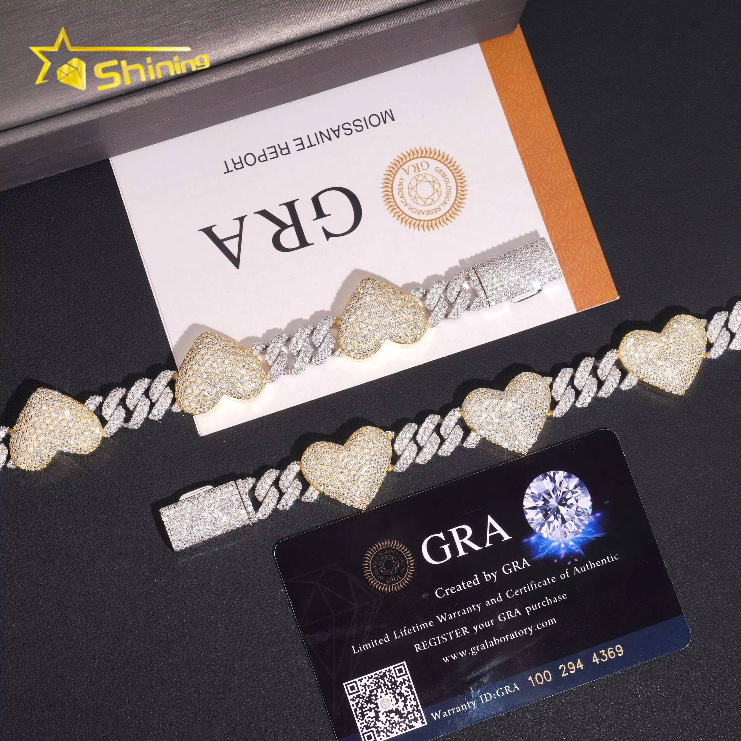 Custom Moissanite Bracelet Men Hip Hop Jewelry 925 Sterling Silver Iced Out Heart Style Moissanite Cuban Bracelet