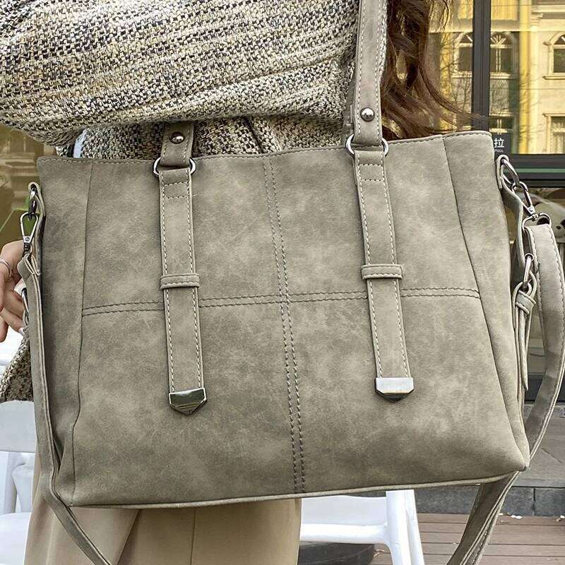 Women's Retro Suede Gray Shoulder Bag Large Quality Nubuck Leather Ladies Tote Handbag Quilted Decoration Female Crossbody Bags 251029