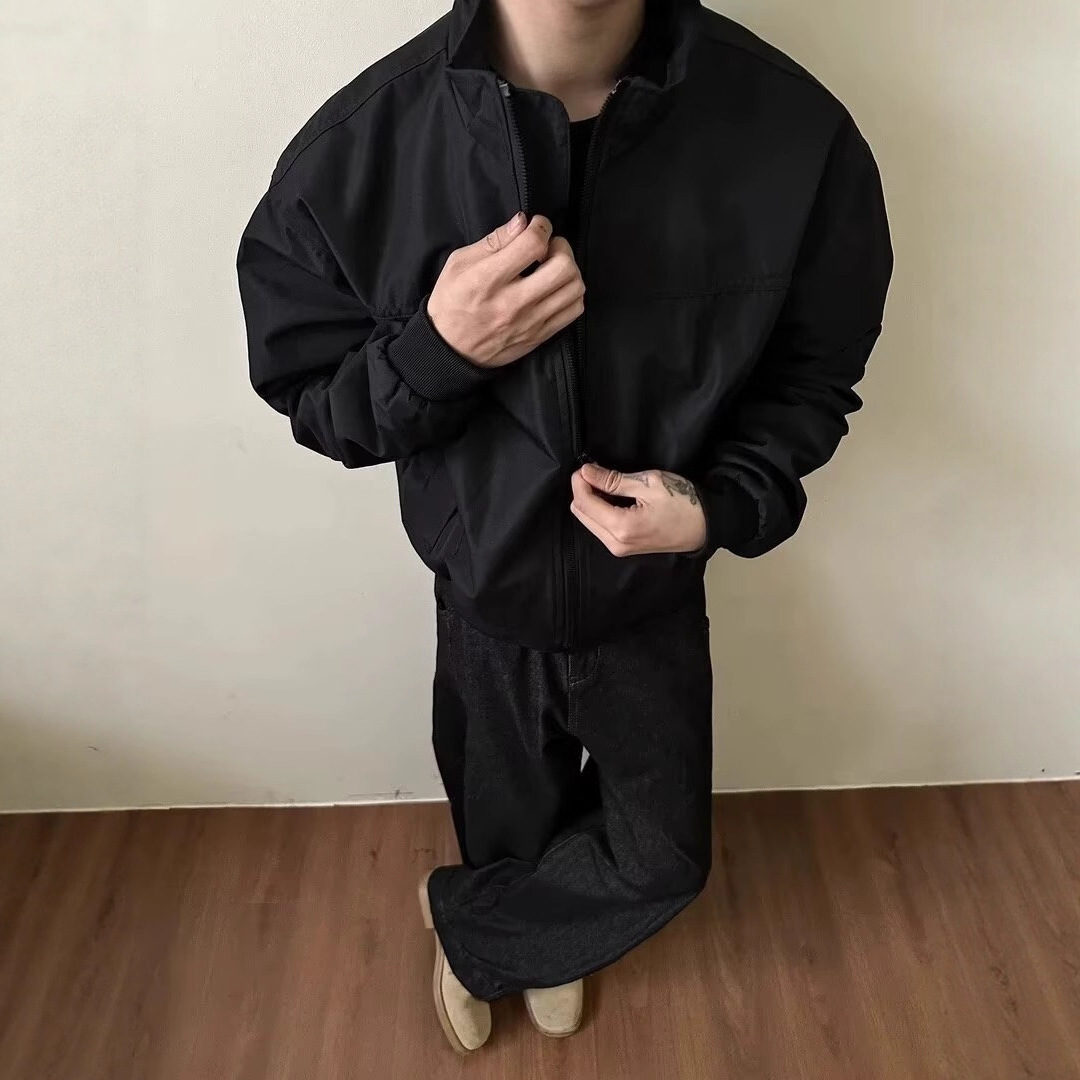 American Style Jacket Stand Collar Designer Jacket Windbreaker Men Autumn Winter Solid Color Casual Loose Versatile Zipper Workwear Flight Jacket