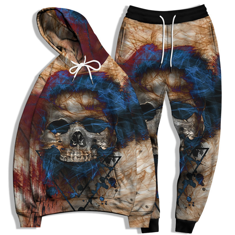 New designer fashion men's sportswear skull digital print hoodie men's fashion brand hoodie set