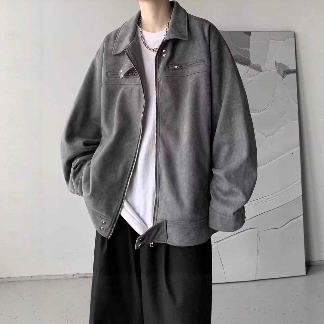 Suede Collar Jacket Men's Spring And Autumn New Trend American Designer Jacket Style Casual Clothing