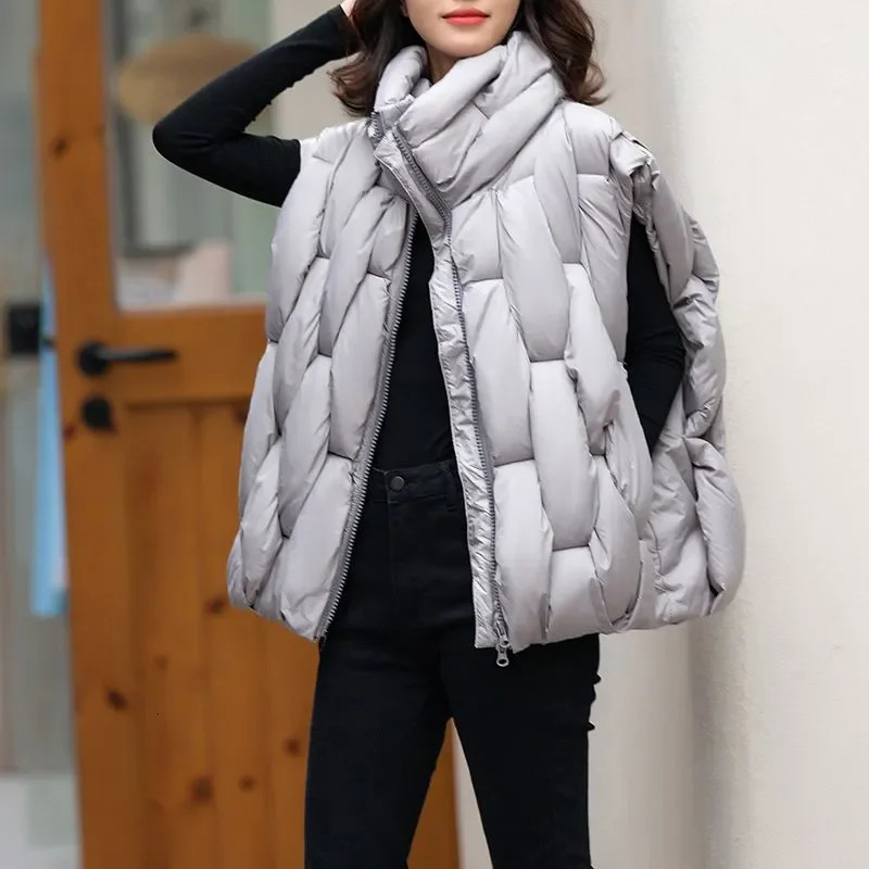 Women Thick Vest y ner Square Weave High Collar Warm Casual Oversized Puffer Bubble Sleeveless jacket 251027